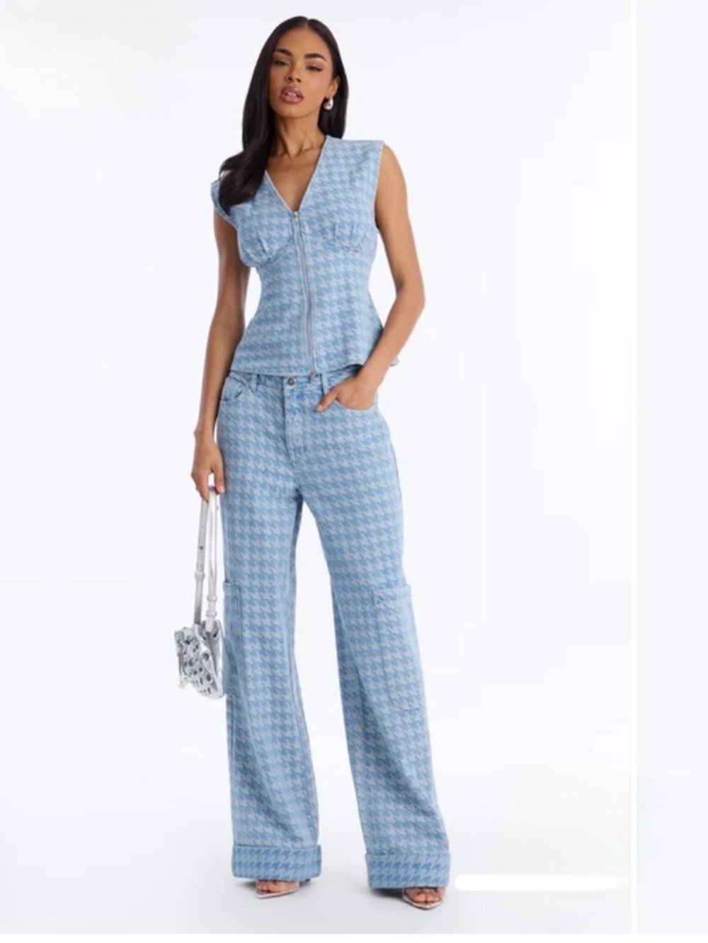 Fashion Nova Desiree Denim Houndstooth Pant Set 1.T
